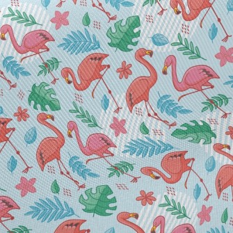 Tropical Leaves Flamingo Twill