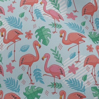 Tropical Leaves Flamingo Chiffon