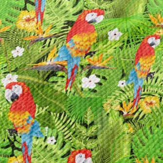 Flowers And Parrots Birdseye Piqué