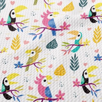 Cute Toucan And Parrot Birdseye Piqué