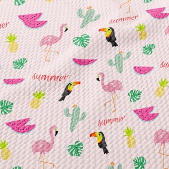 Cactus And Flamingo Birdseye Piqué