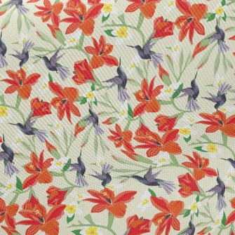 Hummingbird On Orange Flower Twill
