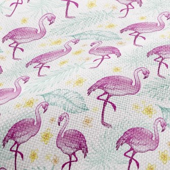 Green Leaves And Flamingos Performance Linen