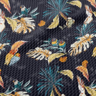 Tropical Plants And Parrots Birdseye Piqué