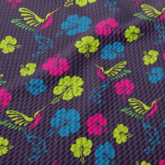 Hibiscus Flower And Hummingbir Birdseye Piqué