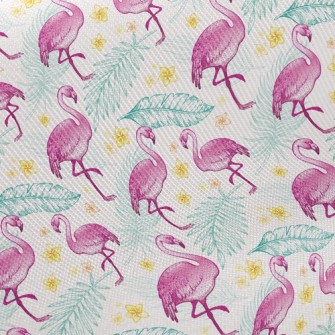 Green Leaves And Flamingos Twill