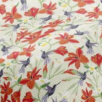Hummingbird On Orange Flower Performance Linen