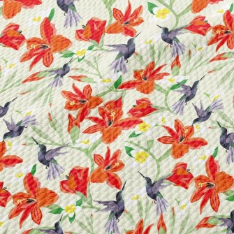 Hummingbird On Orange Flower Birdseye Piqué