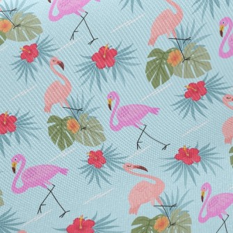 Hibiscus And Flamingo Twill
