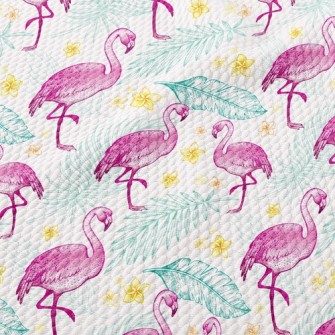 Green Leaves And Flamingos Birdseye Piqué