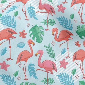 Tropical Leaves Flamingo Micro Fleece
