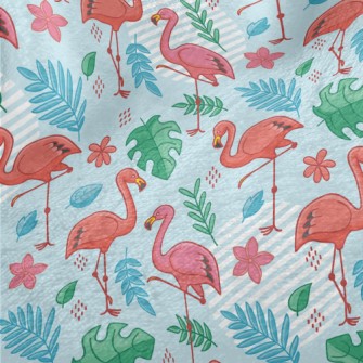 Tropical Leaves Flamingo Minky