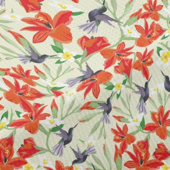 Hummingbird On Orange Flower Piqué