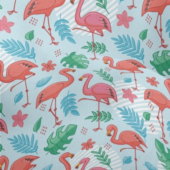 Tropical Leaves Flamingo Lightweight Performance Linen