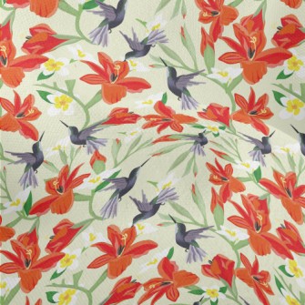Hummingbird On Orange Flower Lightweight Performance Linen