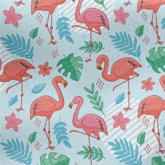 Tropical Leaves Flamingo Jersey Backed Fleece