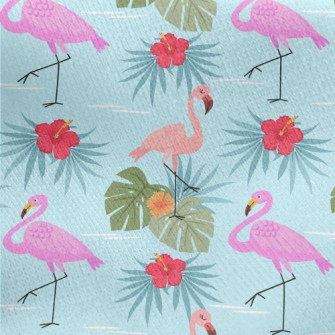 Hibiscus And Flamingo Jersey Backed Fleece