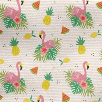 Flowers And Flamingos Jersey Backed Fleece