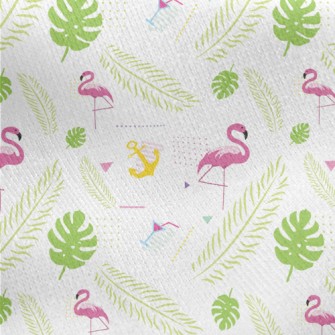 Green Leaf Flamingo Jersey Backed Fleece