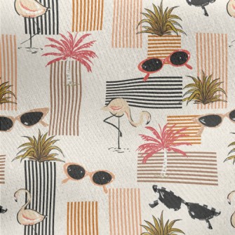 Retro Style Flamingo Jersey Backed Fleece