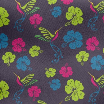 Hibiscus Flower And Hummingbir Jersey Backed Fleece