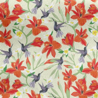 Hummingbird On Orange Flower Jersey Backed Fleece