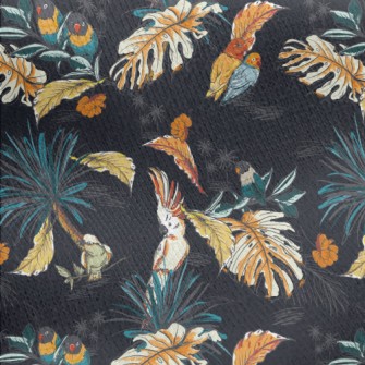 Tropical Plants And Parrots Jersey Backed Fleece