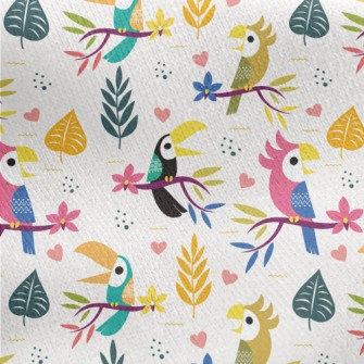 Cute Toucan And Parrot Jersey Backed Fleece