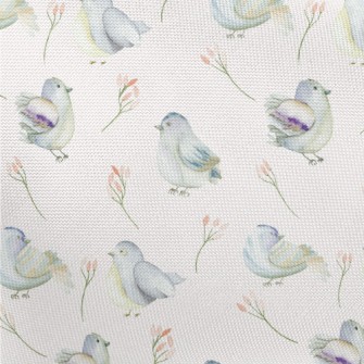 Blue Bird And Flower Pongee