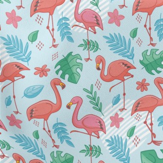Tropical Leaves Flamingo Lightweight Cotton Poplin
