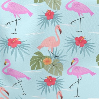 Hibiscus And Flamingo Lightweight Cotton Poplin