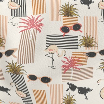 Retro Style Flamingo Lightweight Cotton Poplin
