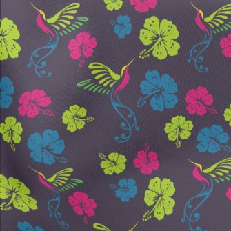 Hibiscus Flower And Hummingbir Lightweight Cotton Poplin