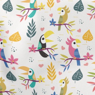 Cute Toucan And Parrot Lightweight Cotton Poplin