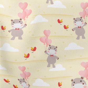 Love Balloon Hippopotamus Lightweight Cotton Poplin