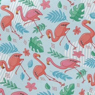Tropical Leaves Flamingo Midweight Cotton Poplin
