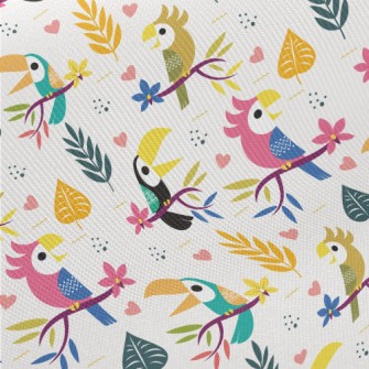 Cute Toucan And Parrot Midweight Cotton Poplin