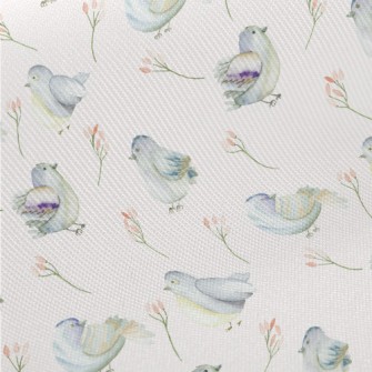 Blue Bird And Flower Midweight Cotton Poplin