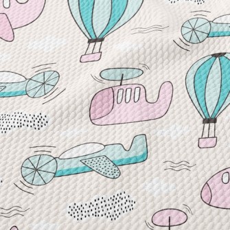 Airplanes And Hot Air Balloons Birdseye Piqué