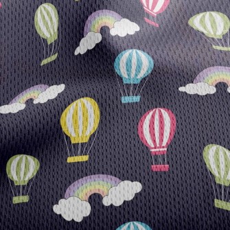 Hot Air Balloon Flying In Nigh Athletic Mesh Flat Back