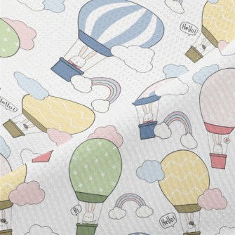 Rabbit Family Taking A Hot Air Piqué