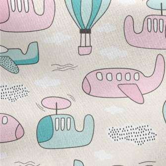 Airplanes And Hot Air Balloons Jersey Backed Fleece