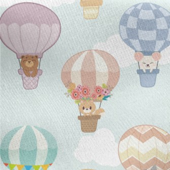 Animals Riding Hot Air Balloon Jersey Backed Fleece