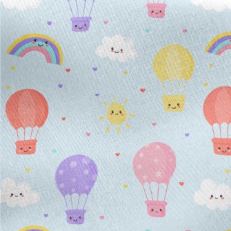 Smiling Hot Air Balloon Rainbo Jersey Backed Fleece
