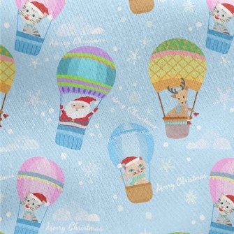 Santa Elk Hot Air Balloon Jersey Backed Fleece