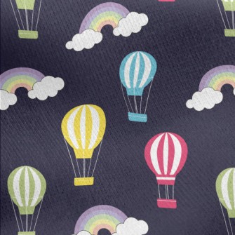 Hot Air Balloon Flying In Nigh Jersey Backed Fleece