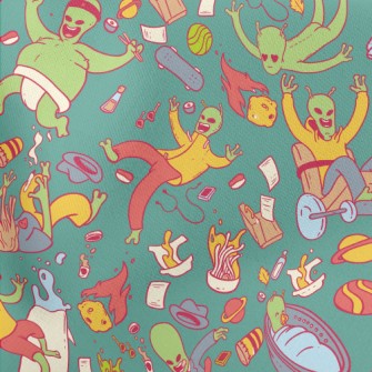 Aliens Making A Scene In Space Lightweight Cotton Poplin