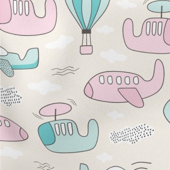 Airplanes And Hot Air Balloons Lightweight Cotton Poplin