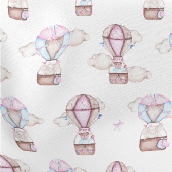 Cute Animals Riding In Hot Air Lightweight Cotton Poplin
