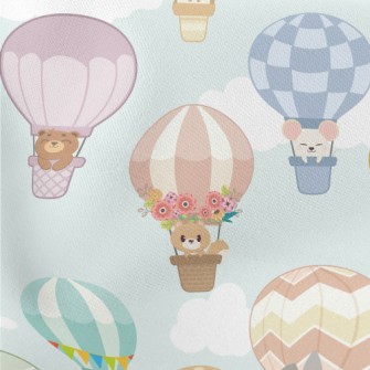 Animals Riding Hot Air Balloon Lightweight Cotton Poplin